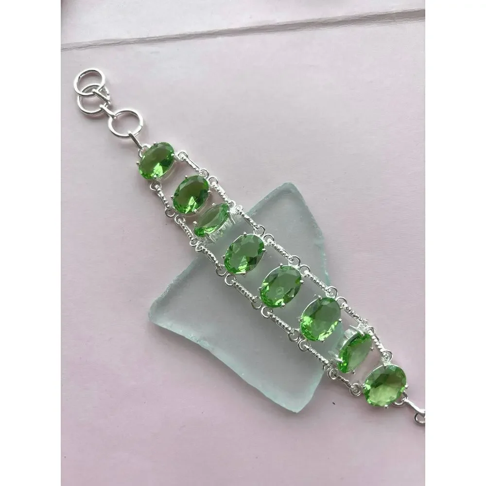 925 Sterling Oval Faceted Peridot Bracelet - Picture 4 of 5